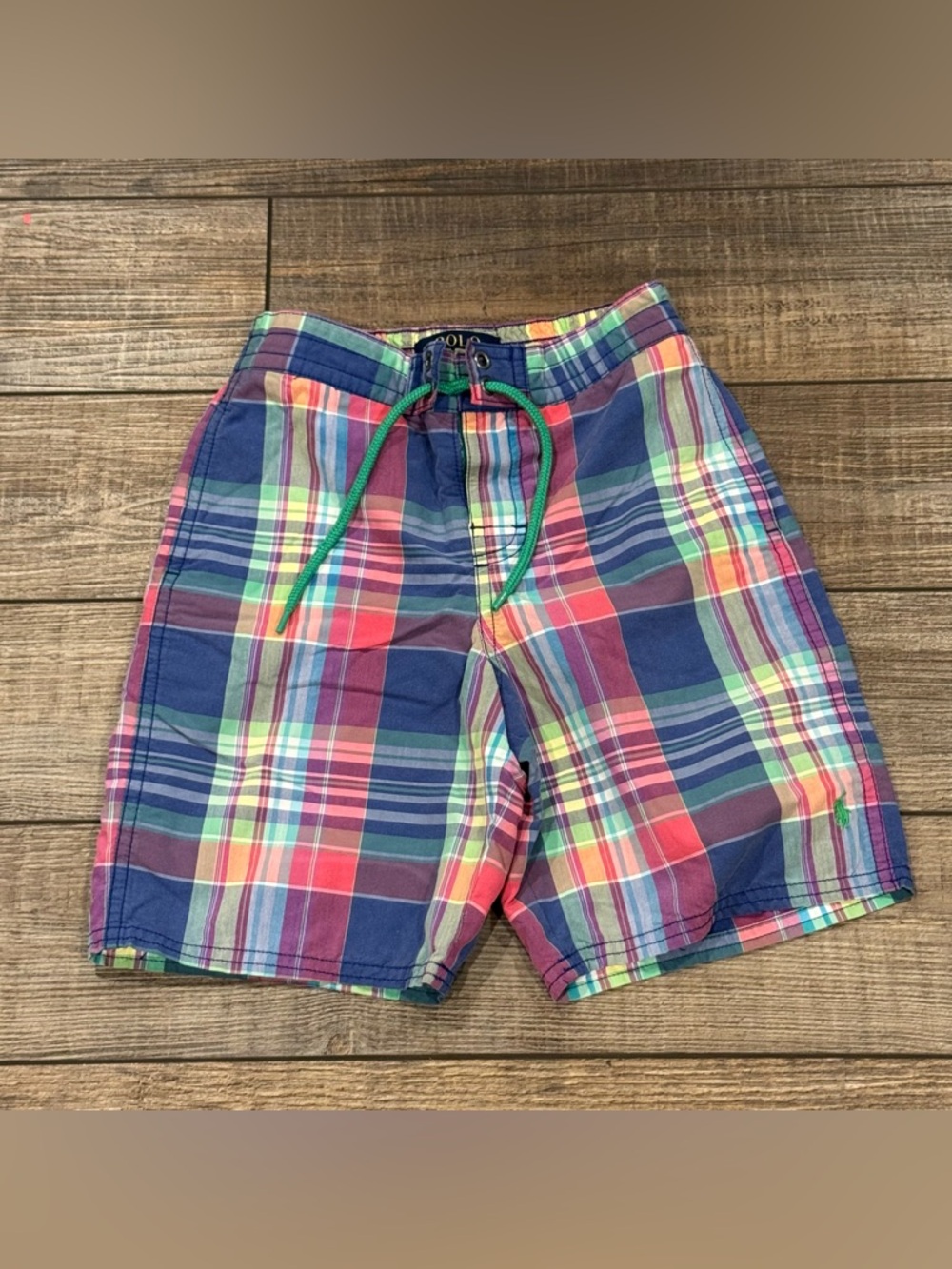 Youth Boys Plaid Madras Polo Ralph Lauren Swim Trunks Size 7